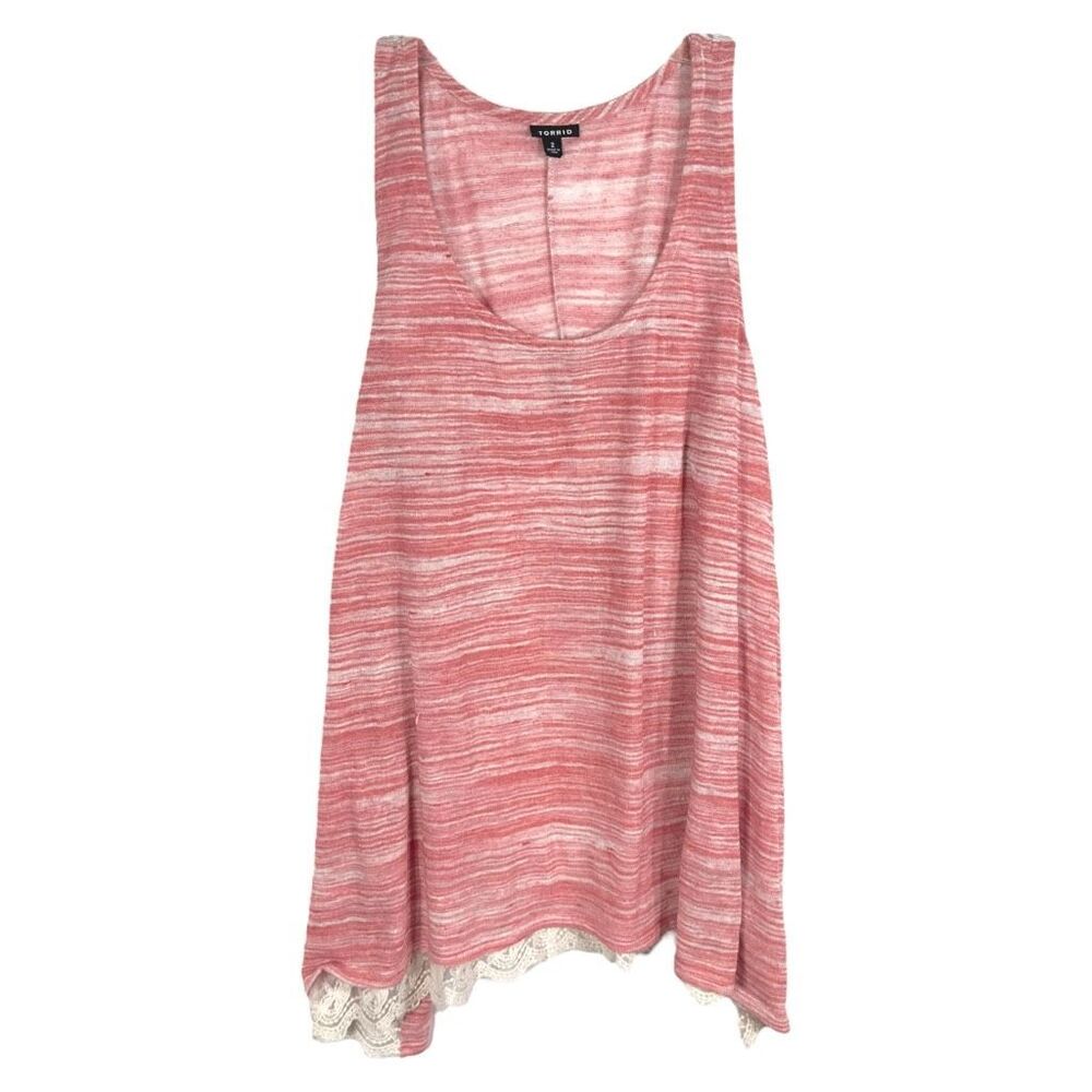 Torrid Plus Size 2X Tank Top‎ Pink Heather Peplum Lace Back Knit Scoop 1673